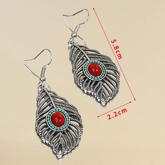 Any 2/$20! Silver Red & Turquoise Feather Earrings - Picture 4 of 6